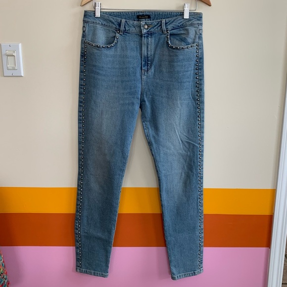 Massimo Dutti Skinny Light Wash Studded Denim Jeans . - Picture 2 of 5